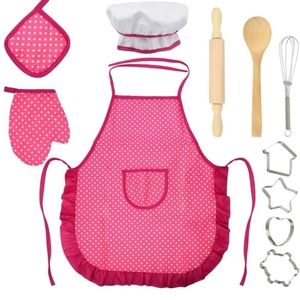 11pc kids baking set. Apron, chef hat, oven mits... more. Pink
